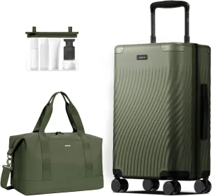 ECOHUB Hardside Expandable Carry On Luggage, Recycled PC 20" Rolling Luggage 22x14x9 Airline Approved with Spinner Wheels & TSA Lock, Lightweight Small Hardshell Travel Suitcase, 20inch Carry-on Green