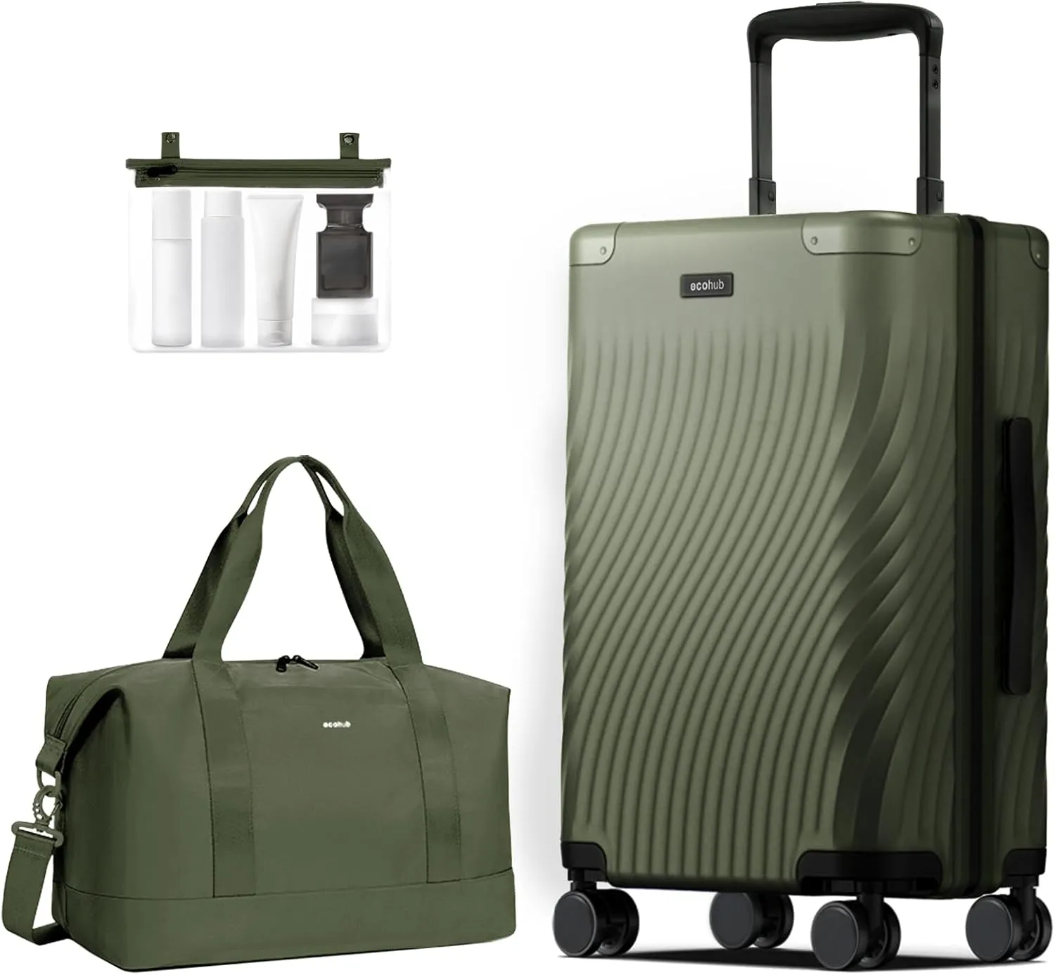 ECOHUB Hardside Expandable Carry On Luggage, Recycled PC 20" Rolling Luggage 22x14x9 Airline Approved with Spinner Wheels & TSA Lock, Lightweight Small Hardshell Travel Suitcase, 20inch Carry-on Green