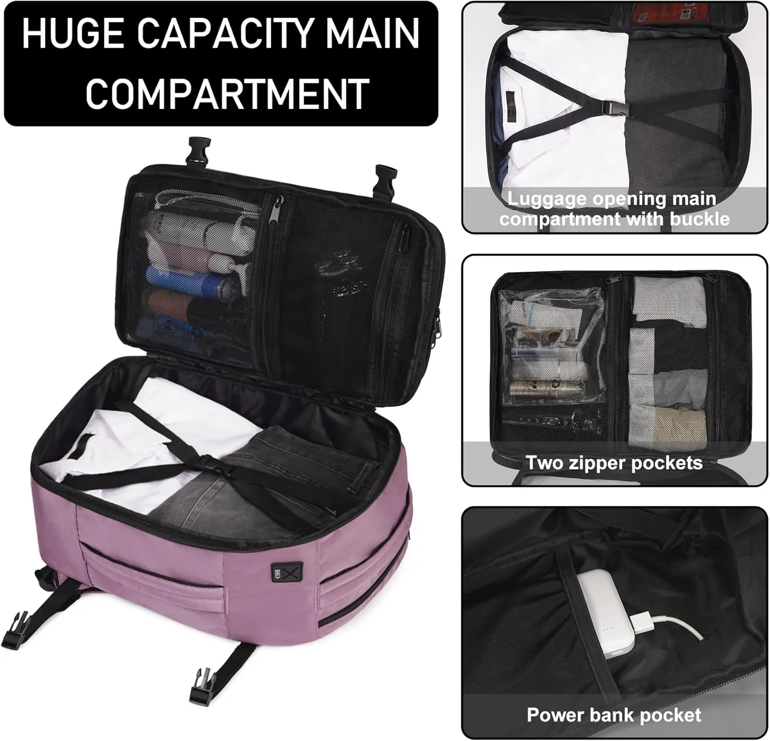 ECOHUB Travel Backpack 18x14x8 Spirit Airlines Personal Item Bag Carry On Backpack 13 Pockets Large Work Casual Daypack for men Airline Approved Waterproof Gym Backpacks with Charging Port, Pink