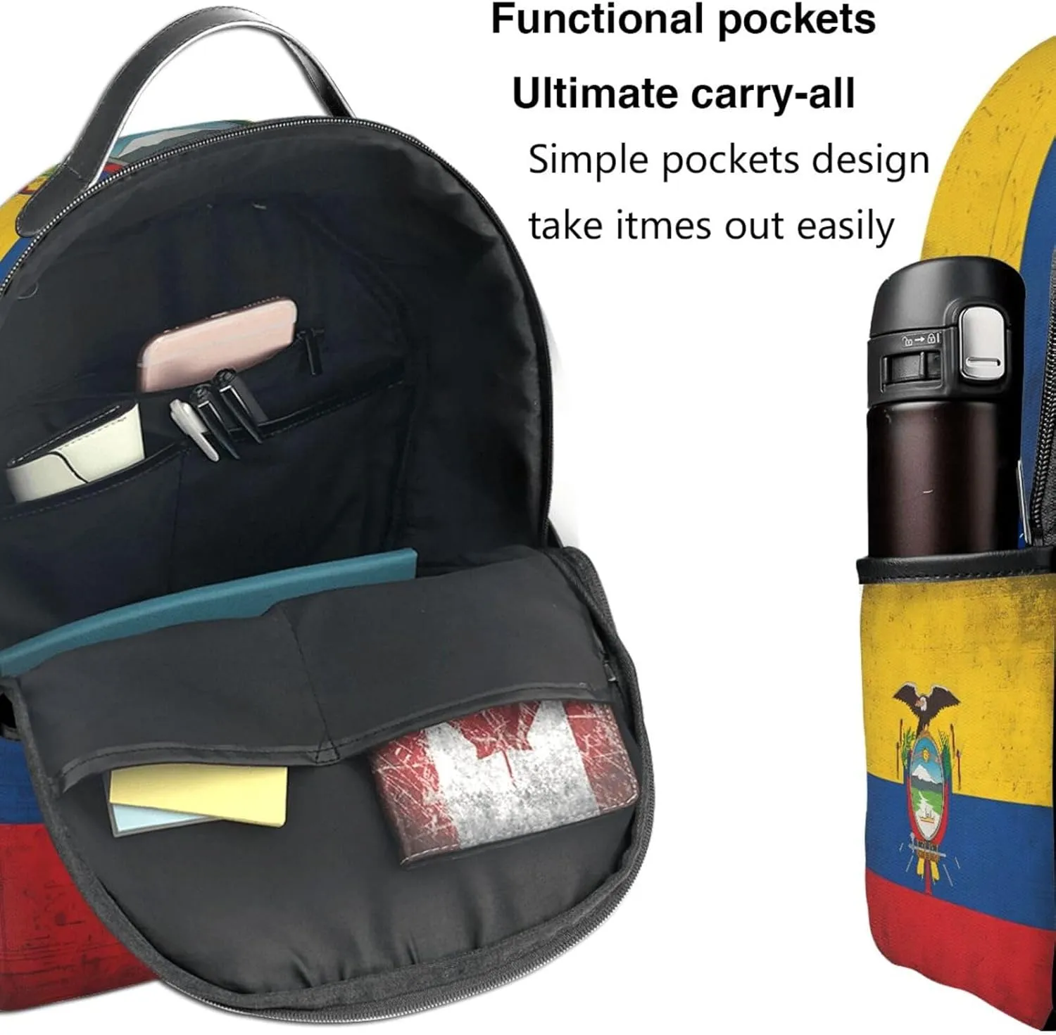 Ecuador Ecuadorian Flag Casual Backpacks Laptop Backpack Carry-on Daypack Sports Travel Rucksack Lightweight Working Bag for Outdoor Hiking Cycling Walking