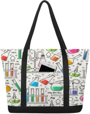 Educational Science Formulas Pattern Tote Bag Tote Bag for Women Reusable Grocery Shopping Cloth Bags with Zipper Large Capacity Foldable Handbag Gym Bag for Gift Activity