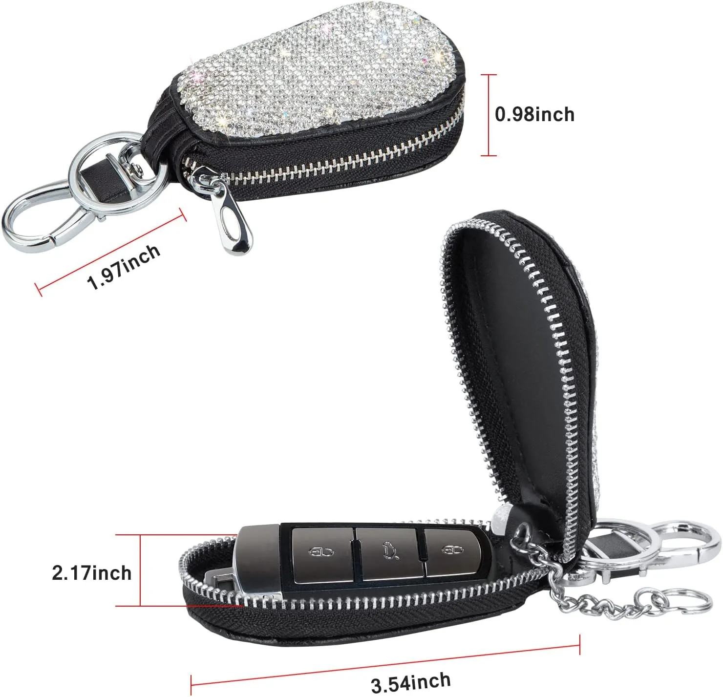 eing Car Key Case Leather Auto Smart Keychain Holder Metal Hook and Keyring Zipper Bag for Remote Key Fob, Bling Key Ring with Pouch Bag,Handbag Charms Purse Keychain for Women - (5Pack,Silver)