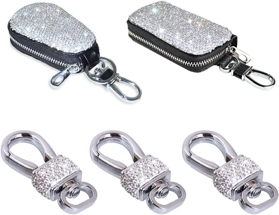eing Car Key Case Leather Auto Smart Keychain Holder Metal Hook and Keyring Zipper Bag for Remote Key Fob, Bling Key Ring with Pouch Bag,Handbag Charms Purse Keychain for Women - (5Pack,Silver)