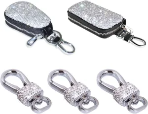 eing Car Key Case Leather Auto Smart Keychain Holder Metal Hook and Keyring Zipper Bag for Remote Key Fob, Bling Key Ring with Pouch Bag,Handbag Charms Purse Keychain for Women - (5Pack,Silver)