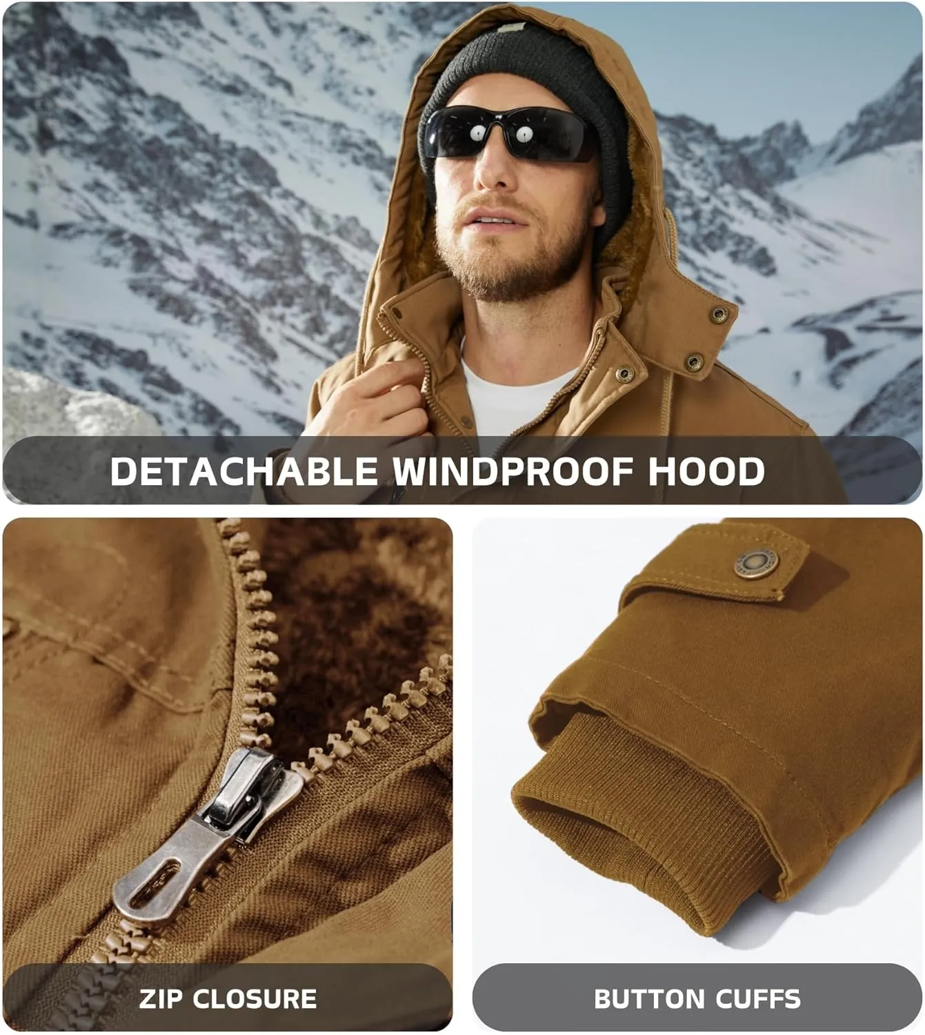 EKLENTSON Men's Winter Coat Fleece Lined Military Jacekt Thick Cotton Parka Jacket Warm Cargo Jacket Work Coat with Hood