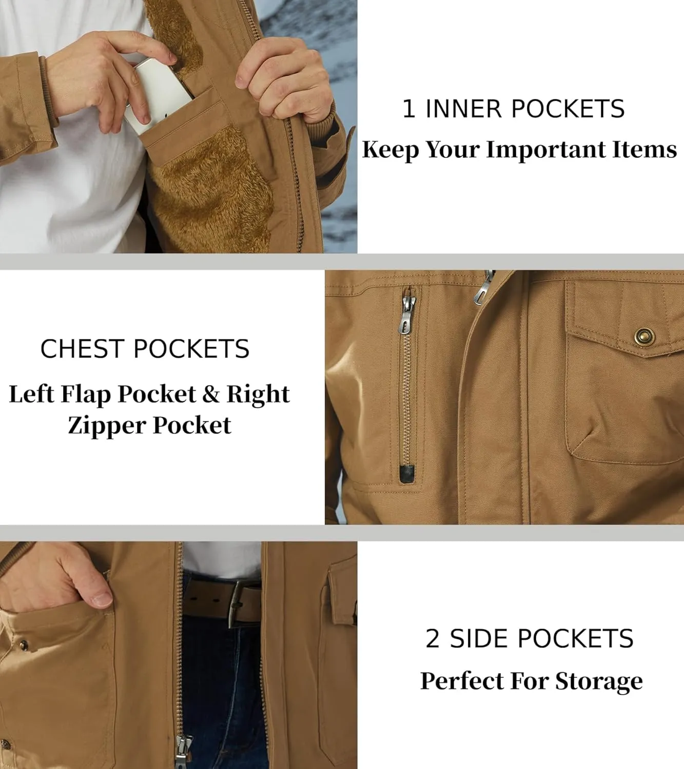 EKLENTSON Men's Winter Coat Fleece Lined Military Jacekt Thick Cotton Parka Jacket Warm Cargo Jacket Work Coat with Hood