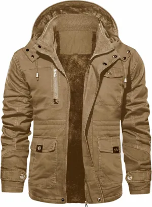 EKLENTSON Men's Winter Coat Fleece Lined Military Jacekt Thick Cotton Parka Jacket Warm Cargo Jacket Work Coat with Hood