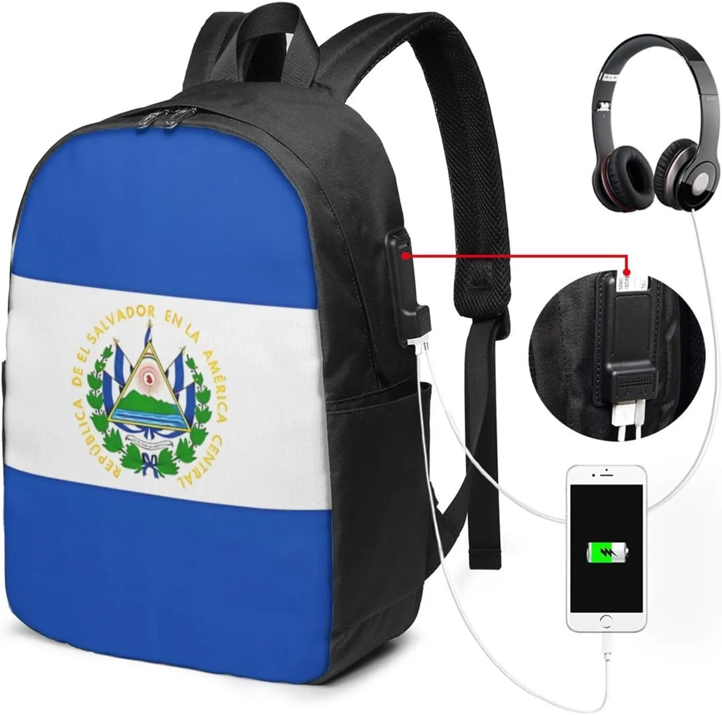 El Salvador Flag Laptop Backpacks Travel Backpack Casual Business Daypack Sport Rucksack Computer Bag Fits up to 17 Inch Notebook with USB Port