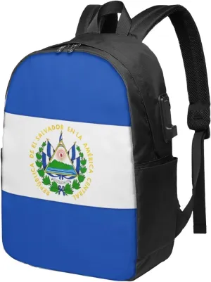 El Salvador Flag Laptop Backpacks Travel Backpack Casual Business Daypack Sport Rucksack Computer Bag Fits up to 17 Inch Notebook with USB Port