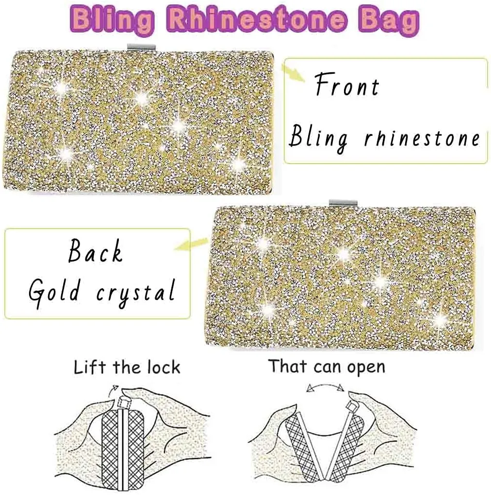 ELABEST Glitter Evening Clutch Bag Double Sided Diamond Bag Crossbody Purse Wedding Party Bag for Women