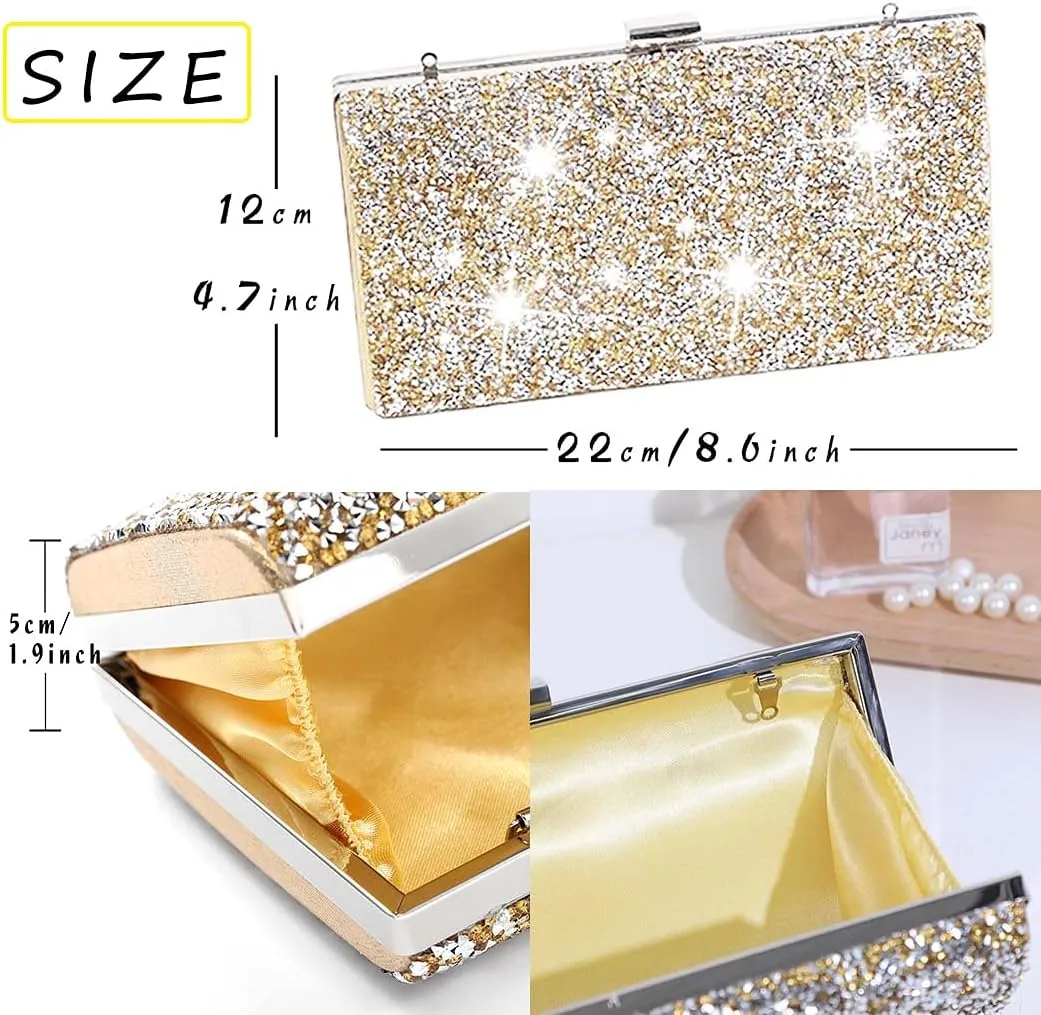 ELABEST Glitter Evening Clutch Bag Double Sided Diamond Bag Crossbody Purse Wedding Party Bag for Women