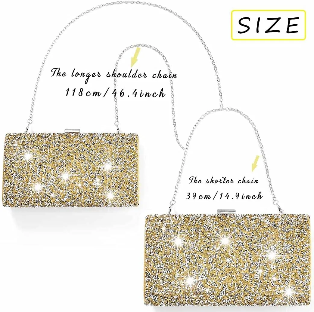 ELABEST Glitter Evening Clutch Bag Double Sided Diamond Bag Crossbody Purse Wedding Party Bag for Women