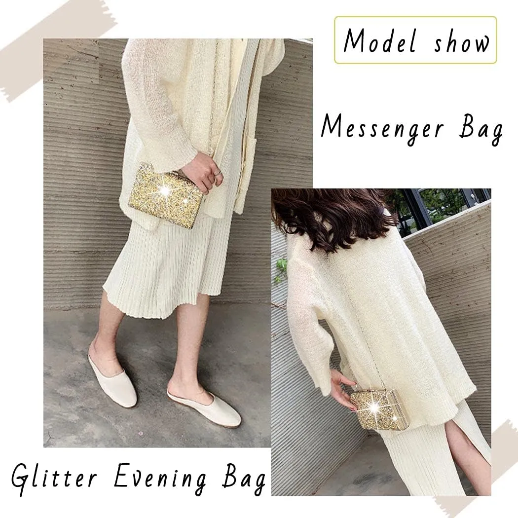 ELABEST Glitter Evening Clutch Bag Double Sided Diamond Bag Crossbody Purse Wedding Party Bag for Women
