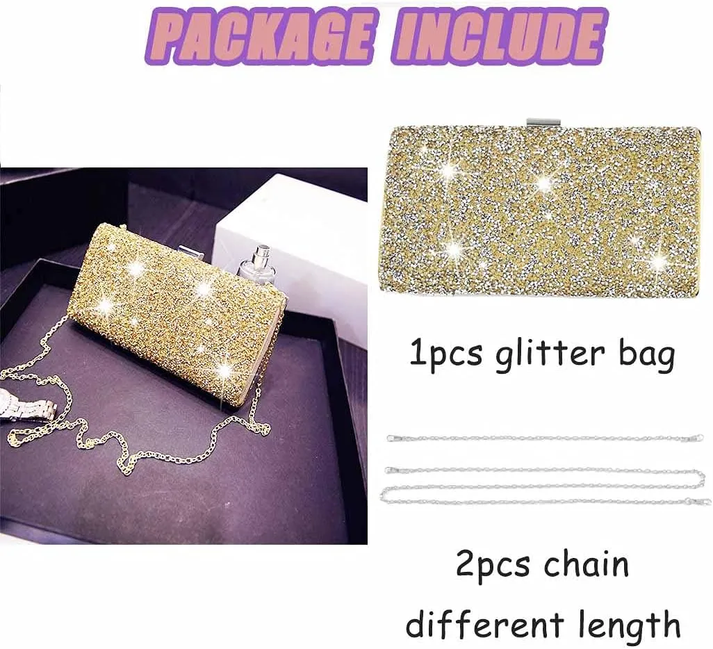 ELABEST Glitter Evening Clutch Bag Double Sided Diamond Bag Crossbody Purse Wedding Party Bag for Women