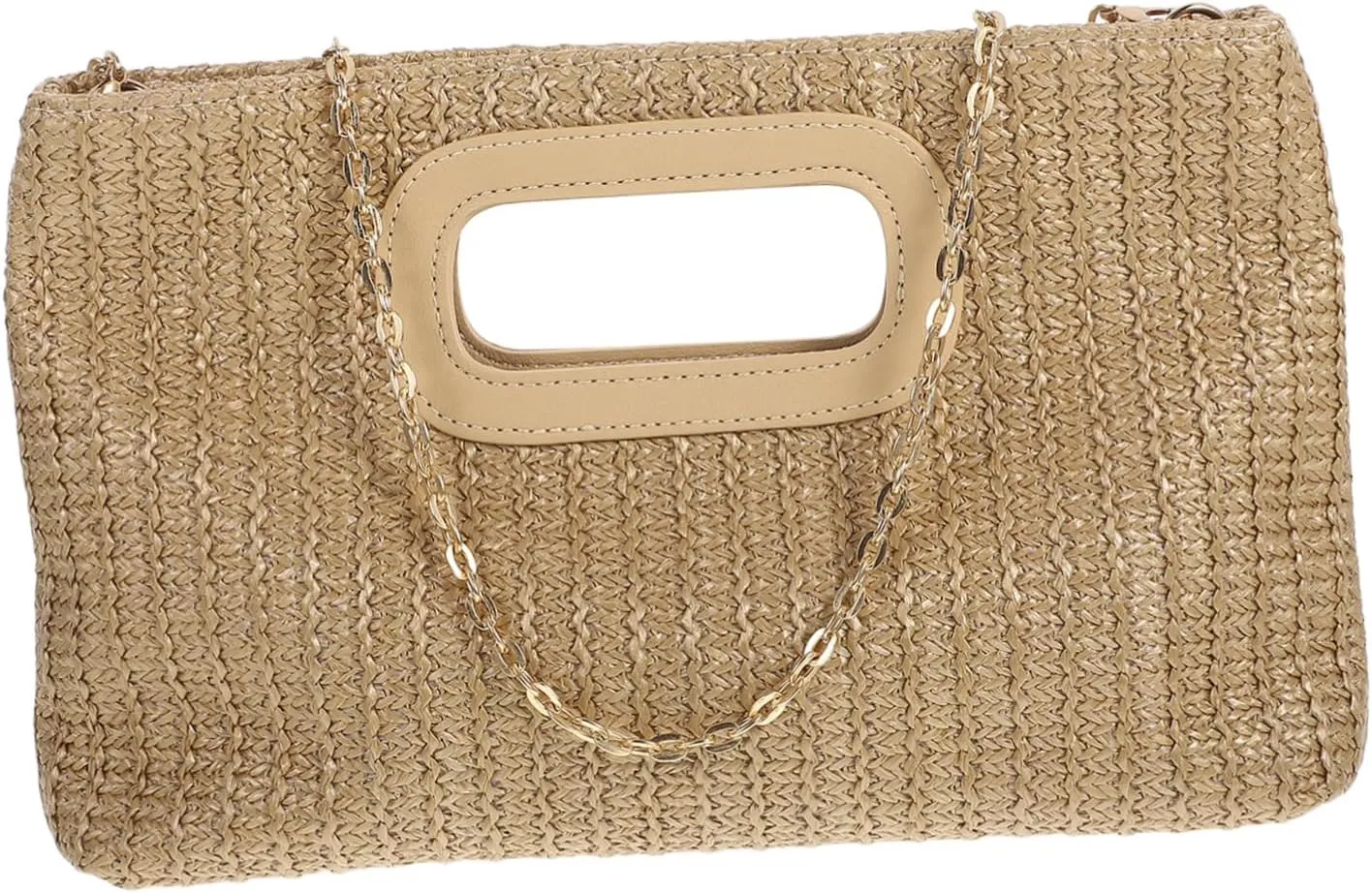 Elegant Braided Tote Bag for Women Simulated Grass Handbag Detachable Chain for Travel Party