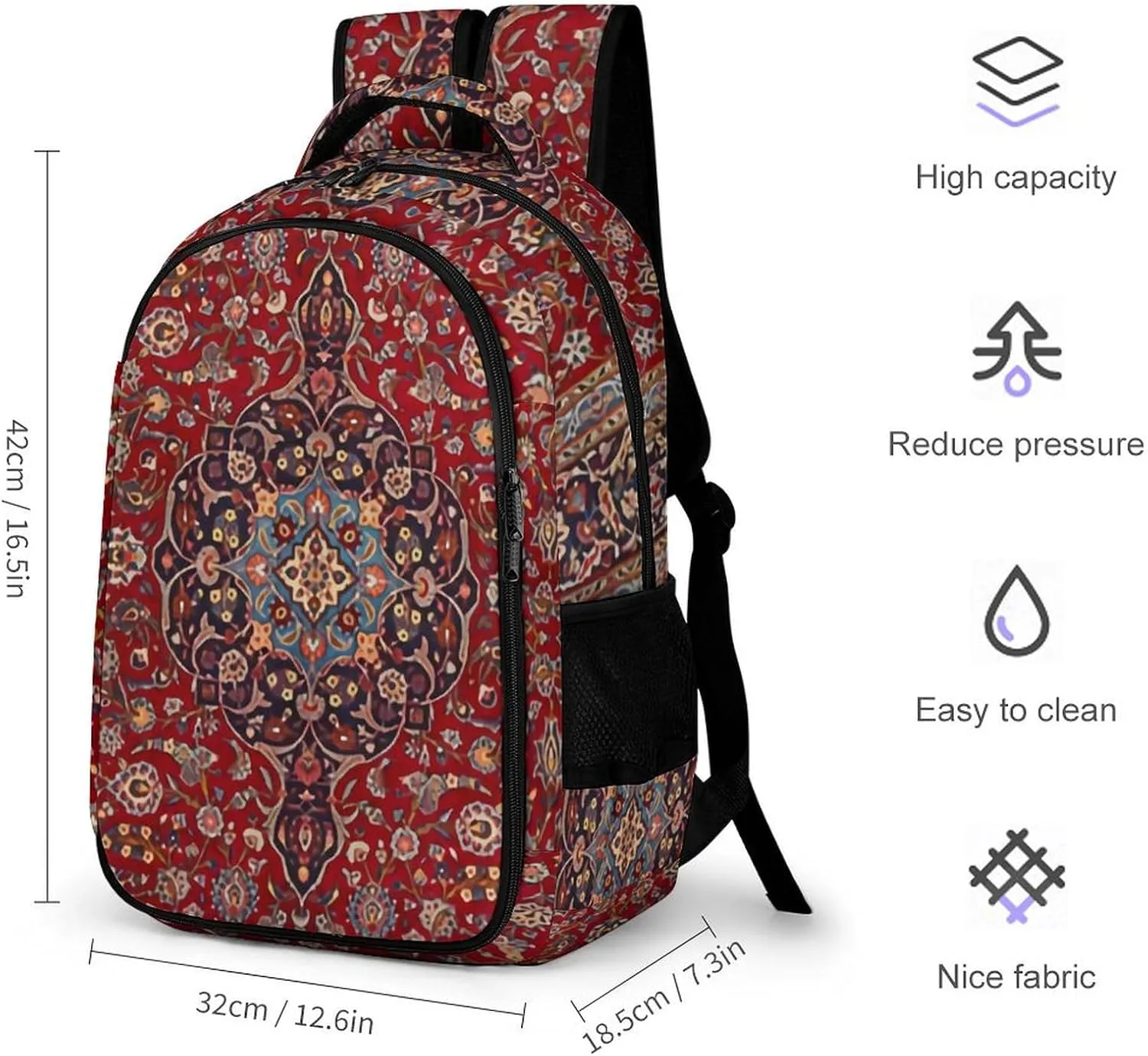 Elegant Retro Modern Vintage Persian Large Capacity, Lightweight, And Stylish Pocket Double Backpack