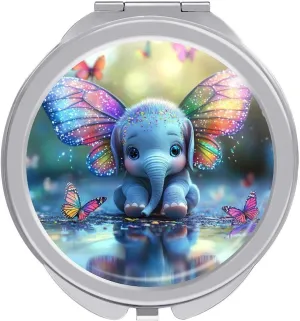 Elephant Butterflies Compact Makeup Mirror Mini Foldable Cosmetic Mirror Portable Travel Mirror for Purse Pocket