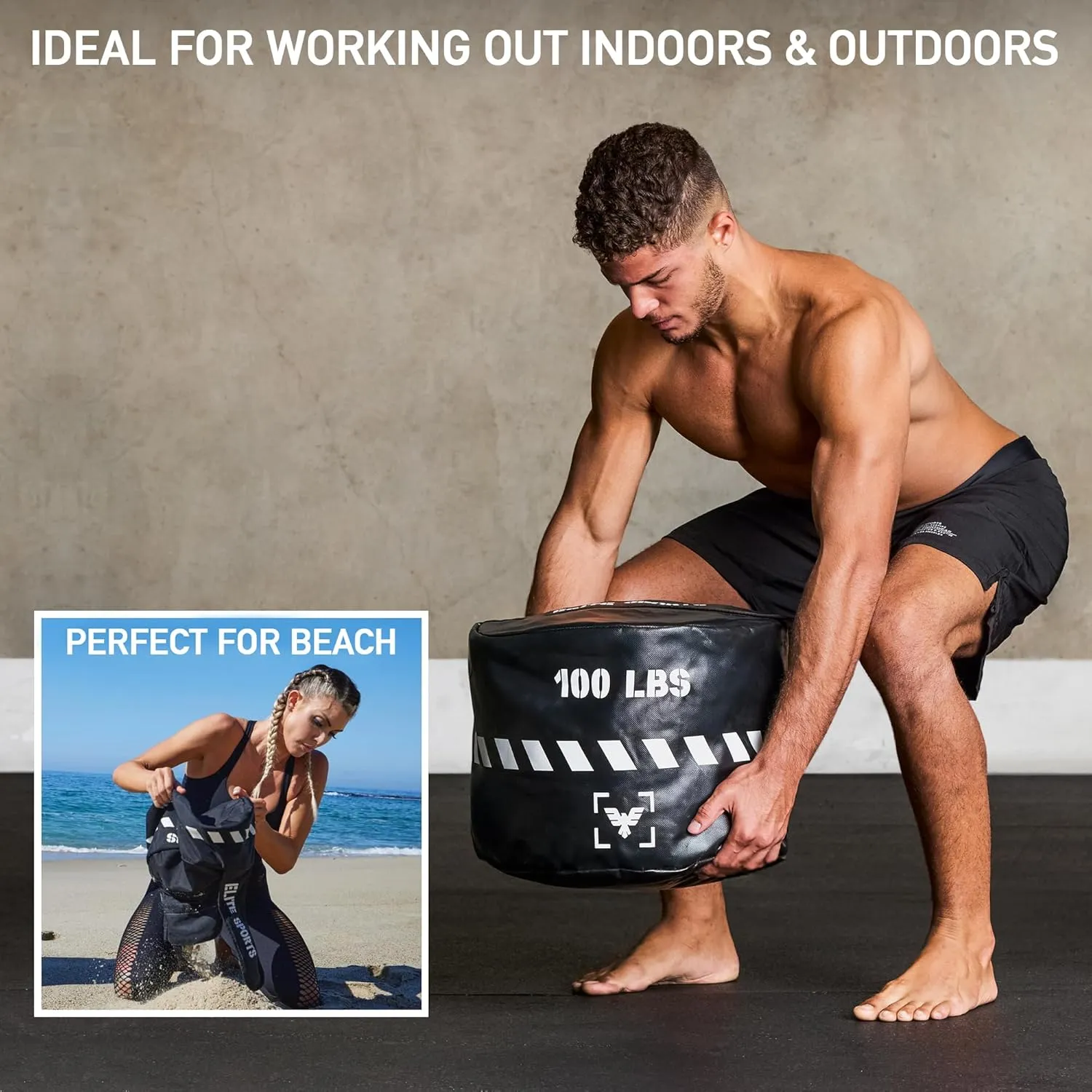 Elite Sports Heavy-Duty Workout Sandbag- Unfilled, Durable Sand Bags for Powerlifting, Combat Training & Full-Body Workouts