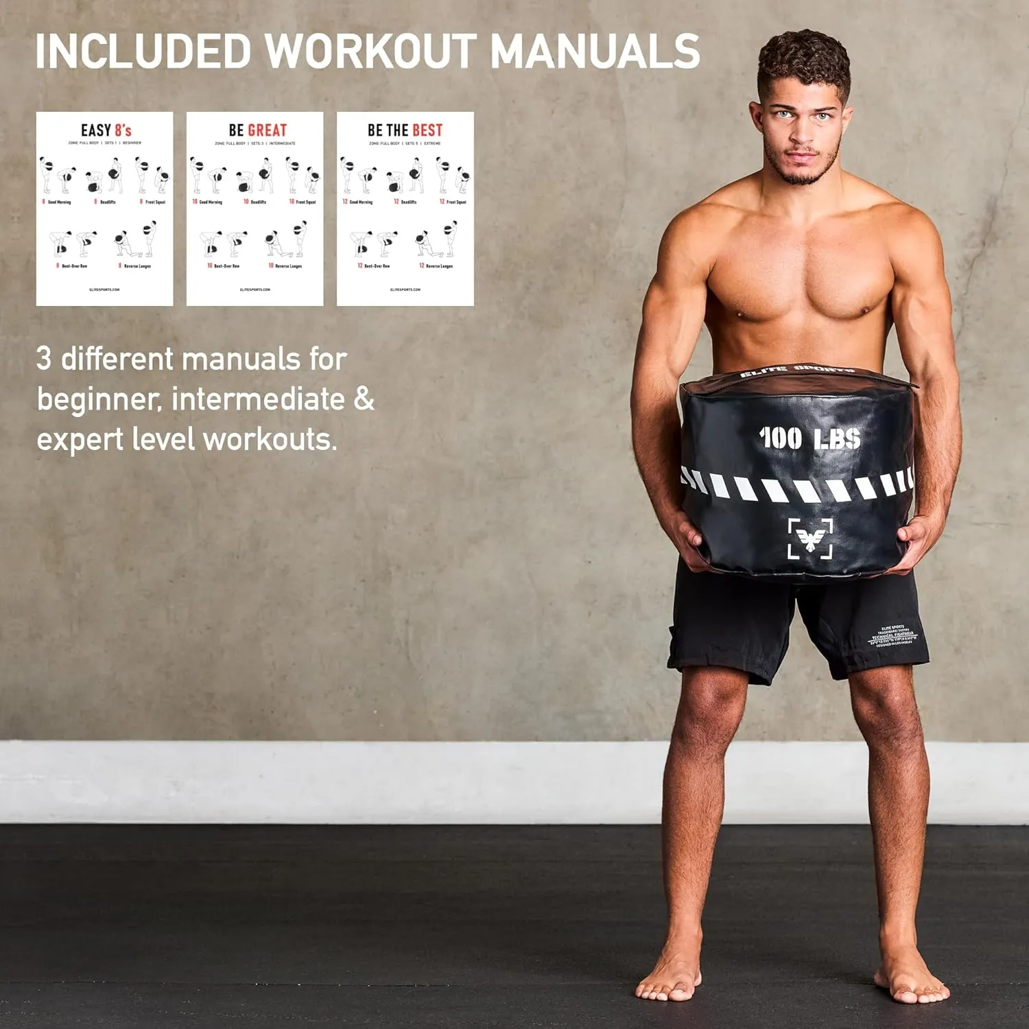 Elite Sports Heavy-Duty Workout Sandbag- Unfilled, Durable Sand Bags for Powerlifting, Combat Training & Full-Body Workouts