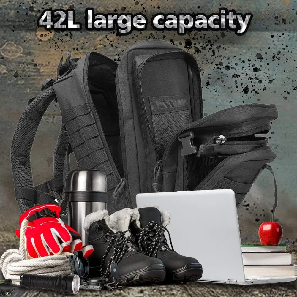 EMDMAK Military Tactical Backpack, 42L Large Military Pack Army 3 Day Assault Pack Molle Bag Rucksack