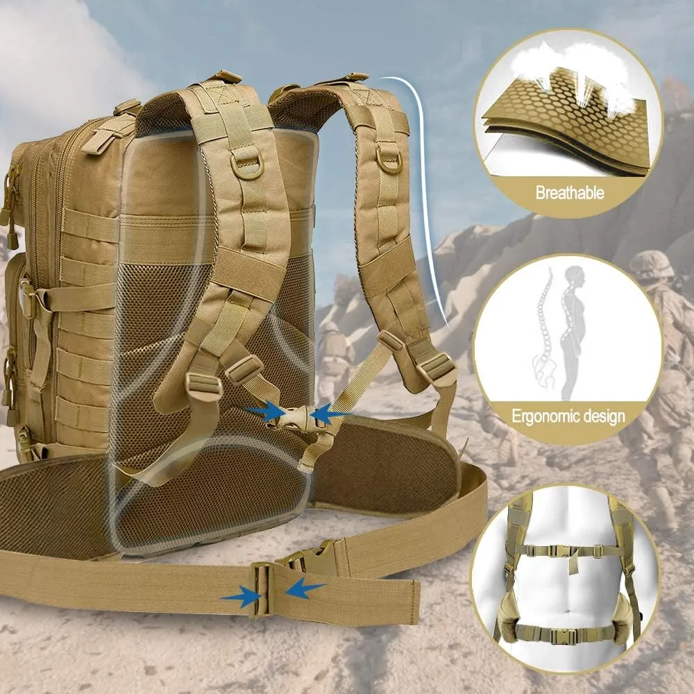 EMDMAK Military Tactical Backpack, 42L Large Military Pack Army 3 Day Assault Pack Molle Bag Rucksack