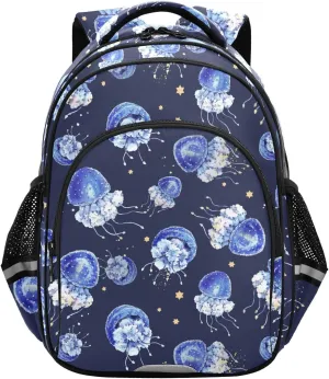 Emelivor Jellyfish Stars Dark Blue Kids Backpack School Cute Bookbag Toddler Backpacks Daypacks Bag for Travel,S
