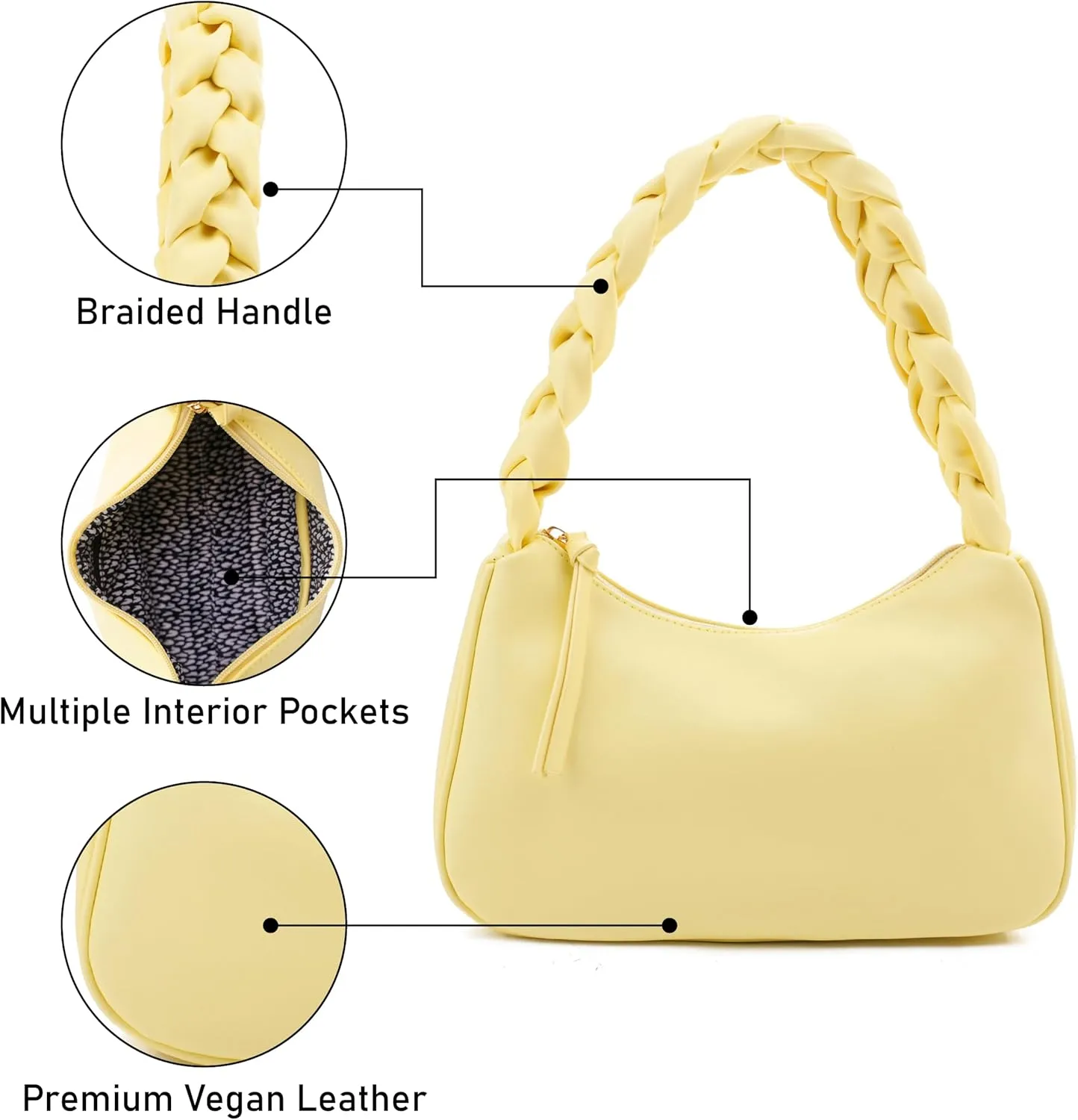 Emperia Braided Top Handle Shoulder Bag For Women, Trendy Designer Small Hobo Tote Handbag