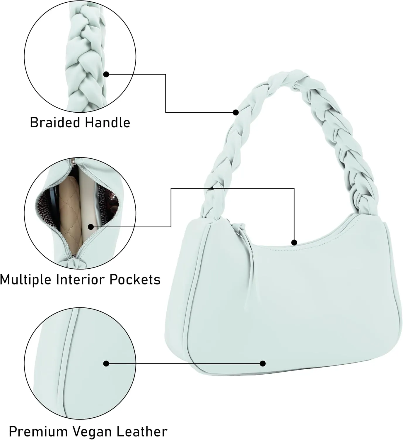 Emperia Braided Top Handle Shoulder Bag For Women, Trendy Designer Small Hobo Tote Handbag