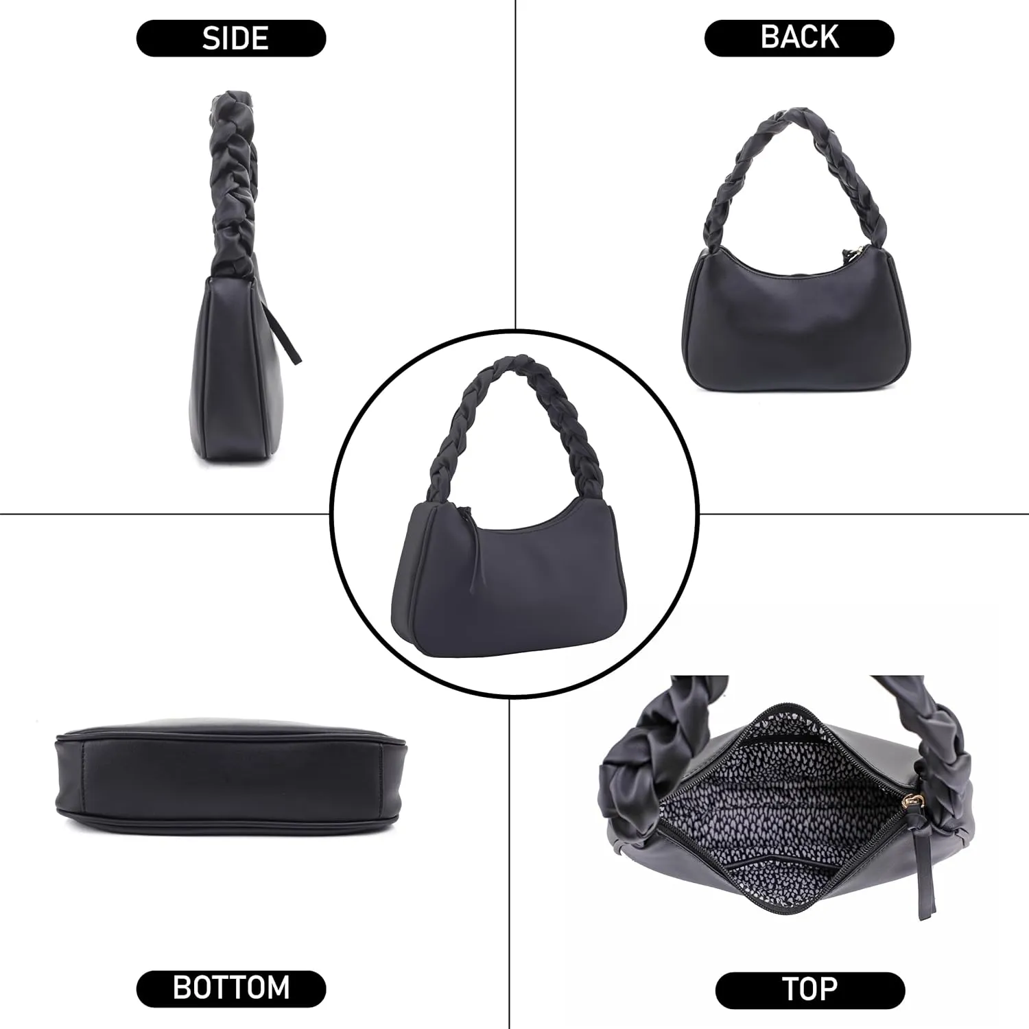 Emperia Braided Top Handle Shoulder Bag For Women, Trendy Designer Small Hobo Tote Handbag