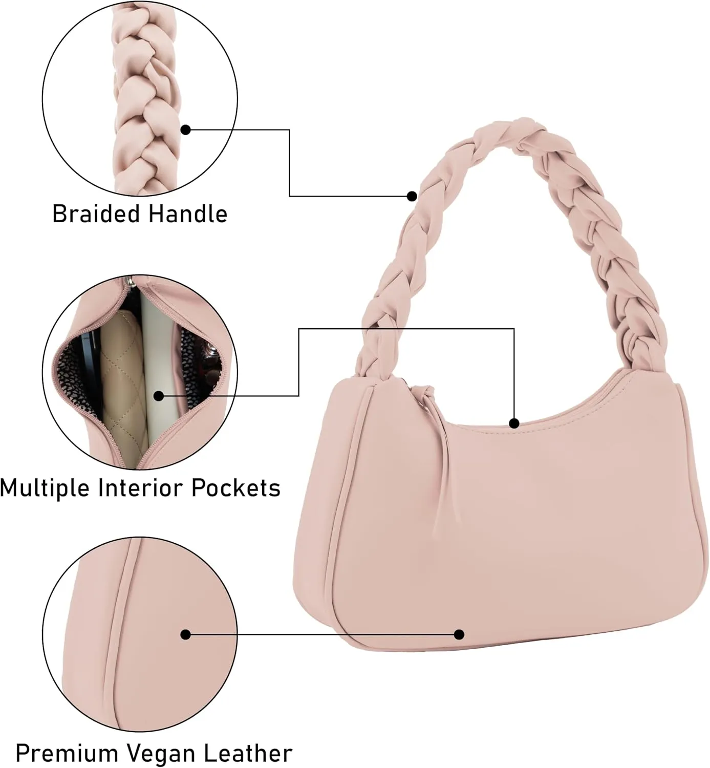 Emperia Braided Top Handle Shoulder Bag For Women, Trendy Designer Small Hobo Tote Handbag