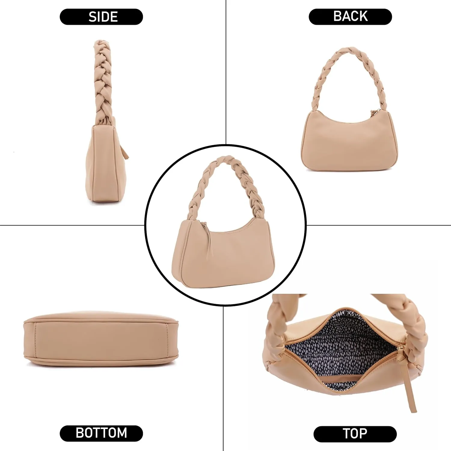 Emperia Braided Top Handle Shoulder Bag For Women, Trendy Designer Small Hobo Tote Handbag