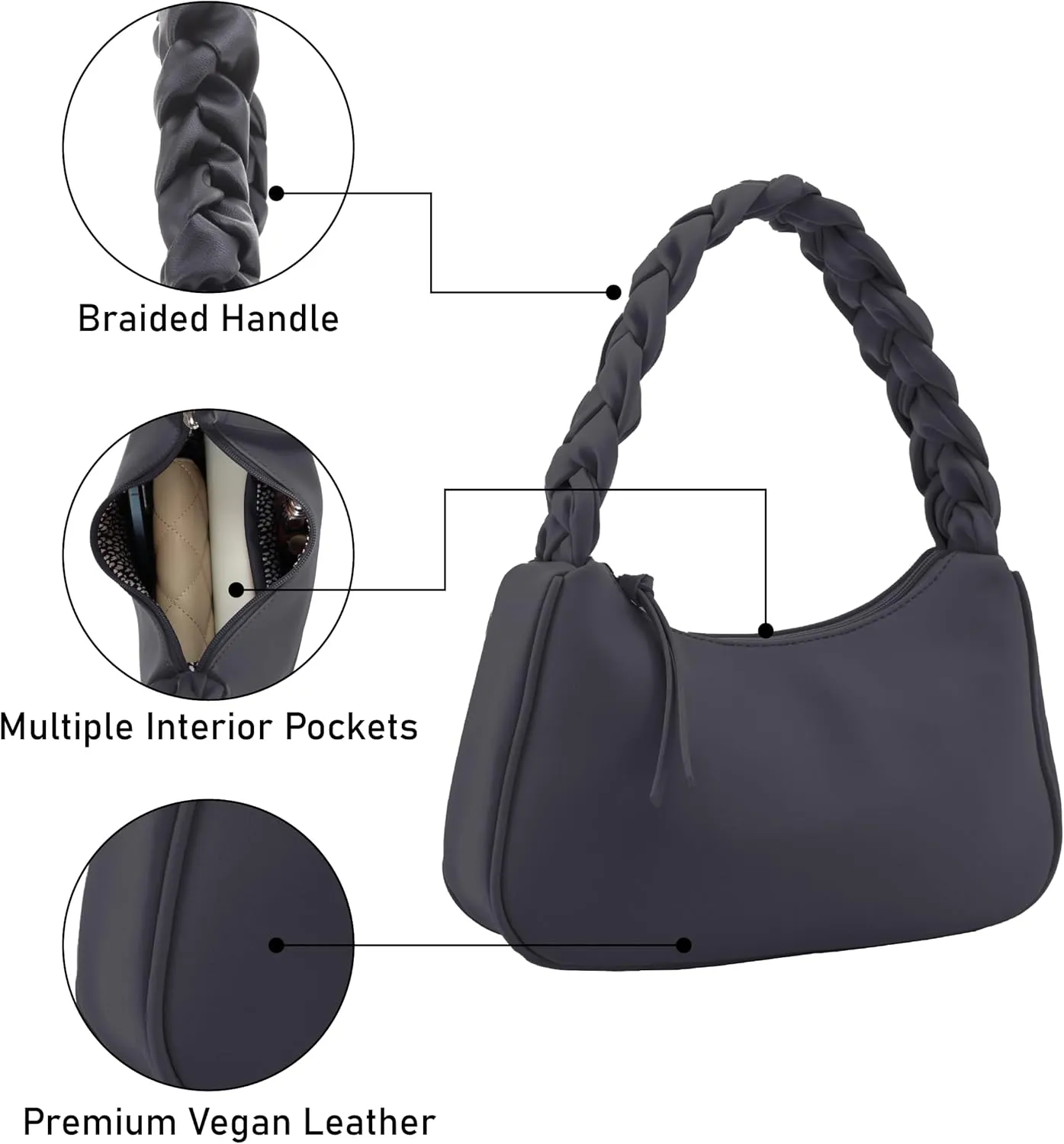 Emperia Braided Top Handle Shoulder Bag For Women, Trendy Designer Small Hobo Tote Handbag