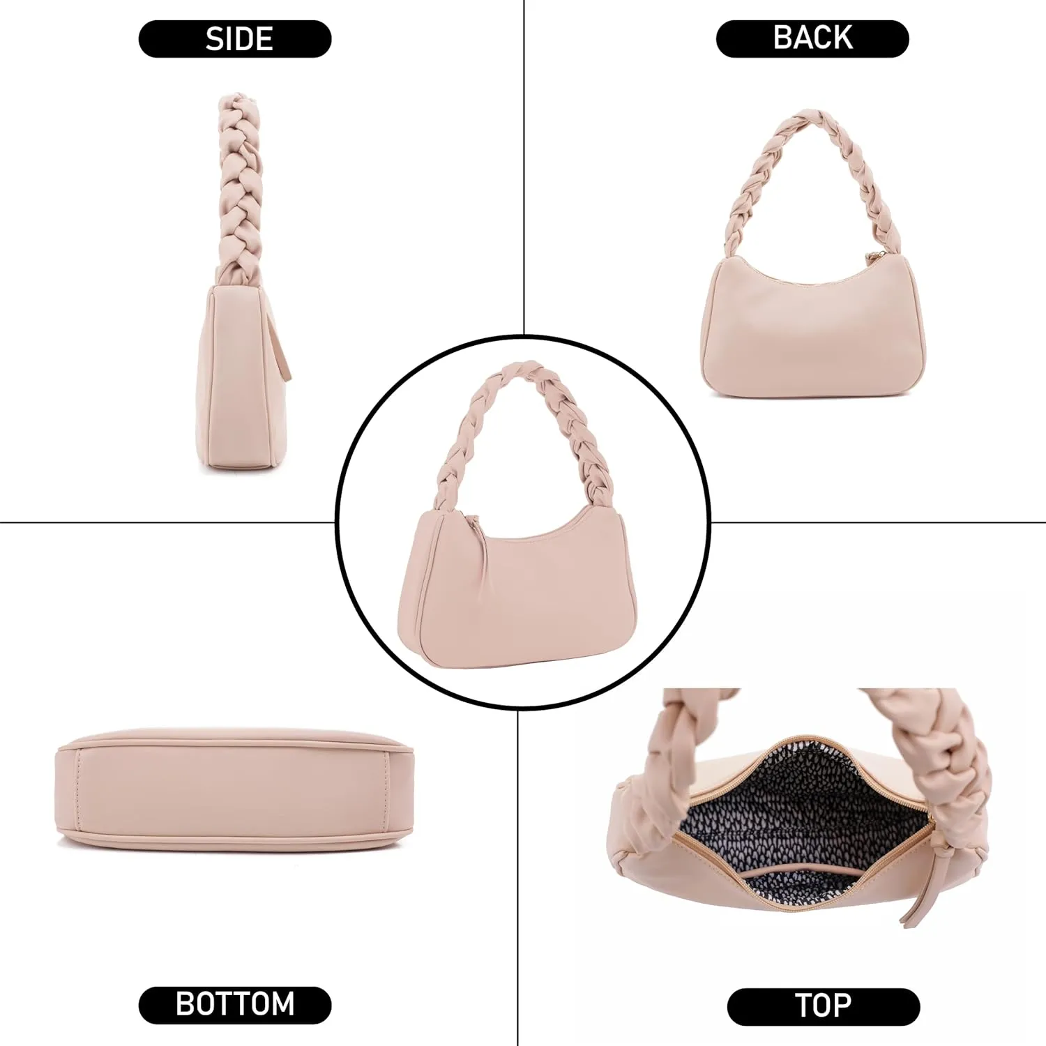 Emperia Braided Top Handle Shoulder Bag For Women, Trendy Designer Small Hobo Tote Handbag
