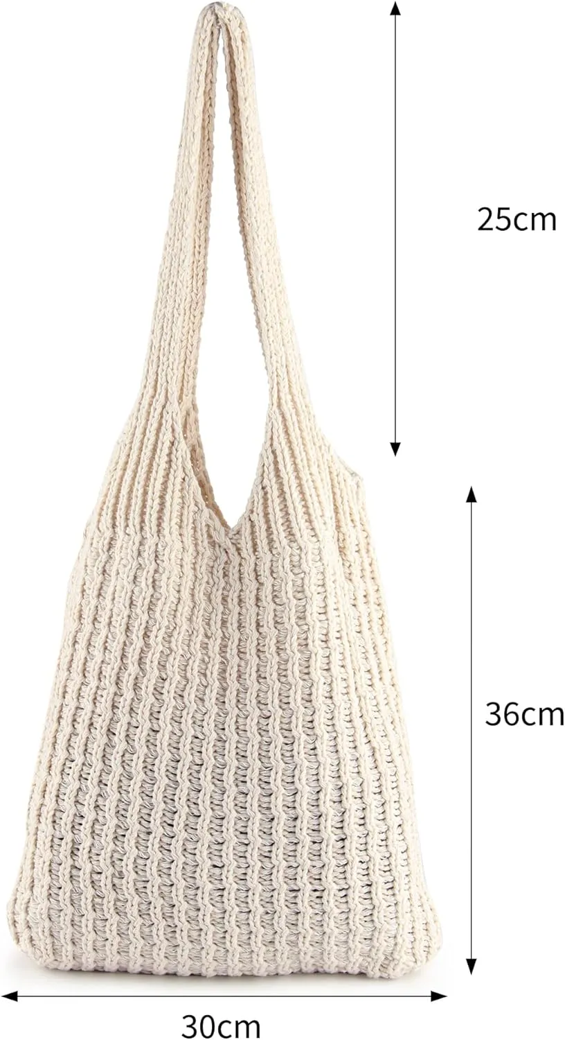 ENBEI Handmade Crochet Shoulder Bag for Women, Foldable and Lightweight Polyester Tote, Stylish & Practical Travel Purse
