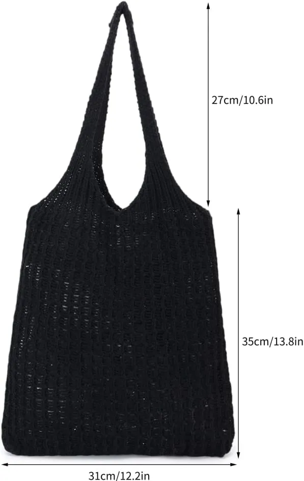 ENBEI Handmade Crochet Shoulder Bag for Women, Foldable and Lightweight Polyester Tote, Stylish & Practical Travel Purse