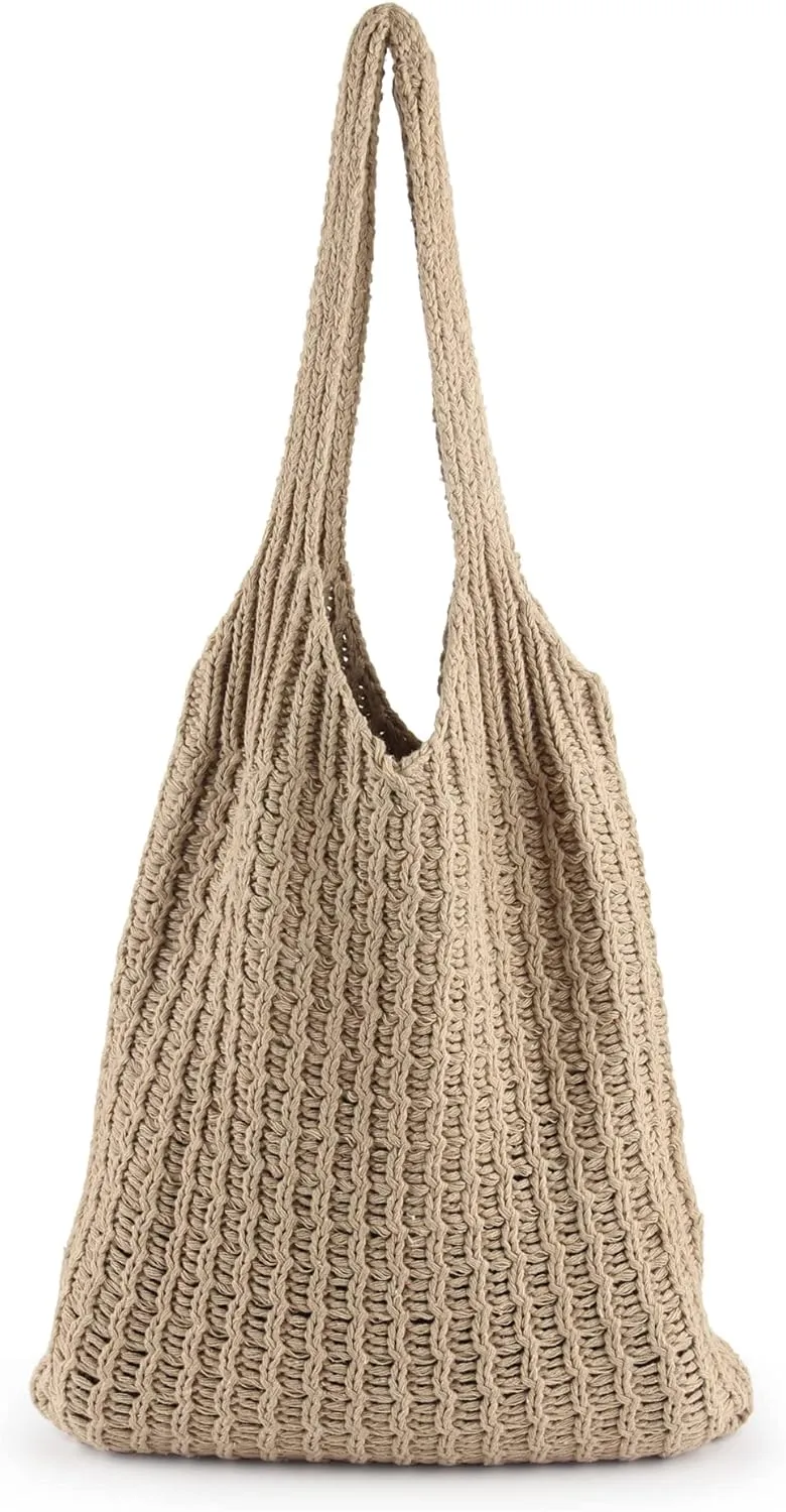 ENBEI Handmade Crochet Shoulder Bag for Women, Foldable and Lightweight Polyester Tote, Stylish & Practical Travel Purse