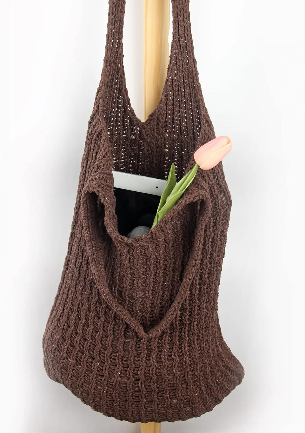 ENBEI Handmade Crochet Shoulder Bag for Women, Foldable and Lightweight Polyester Tote, Stylish & Practical Travel Purse