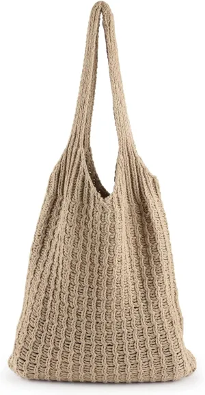 ENBEI Handmade Crochet Shoulder Bag for Women, Foldable and Lightweight Polyester Tote, Stylish & Practical Travel Purse