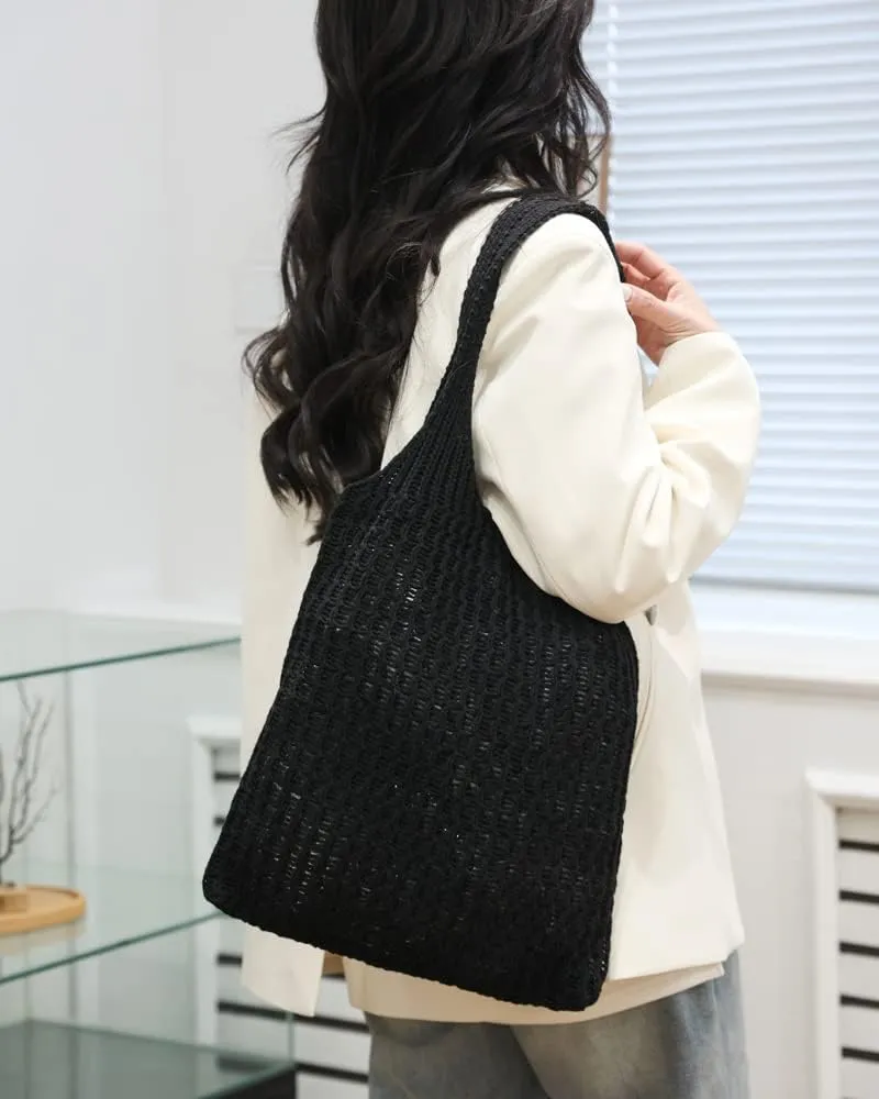 ENBEI Handmade Crochet Shoulder Bag for Women, Foldable and Lightweight Polyester Tote, Stylish & Practical Travel Purse