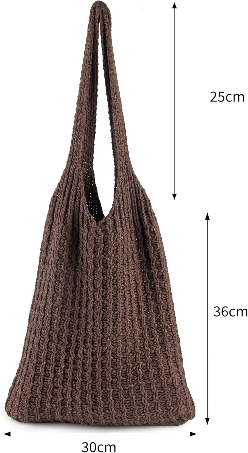 ENBEI Handmade Crochet Shoulder Bag for Women, Foldable and Lightweight Polyester Tote, Stylish & Practical Travel Purse