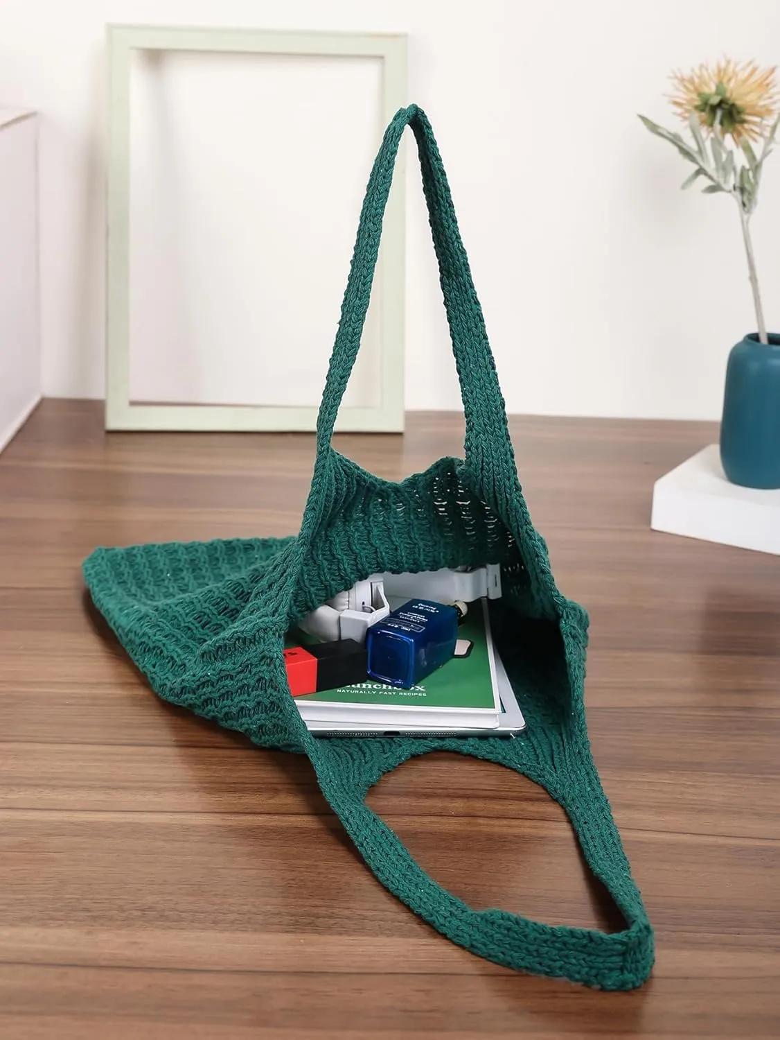 ENBEI Handmade Crochet Shoulder Bag for Women, Foldable and Lightweight Polyester Tote, Stylish & Practical Travel Purse