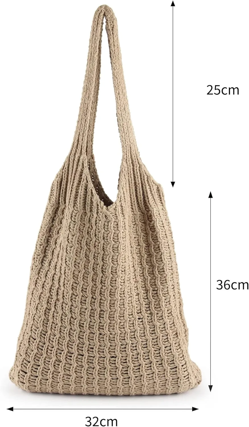 ENBEI Handmade Crochet Shoulder Bag for Women, Foldable and Lightweight Polyester Tote, Stylish & Practical Travel Purse