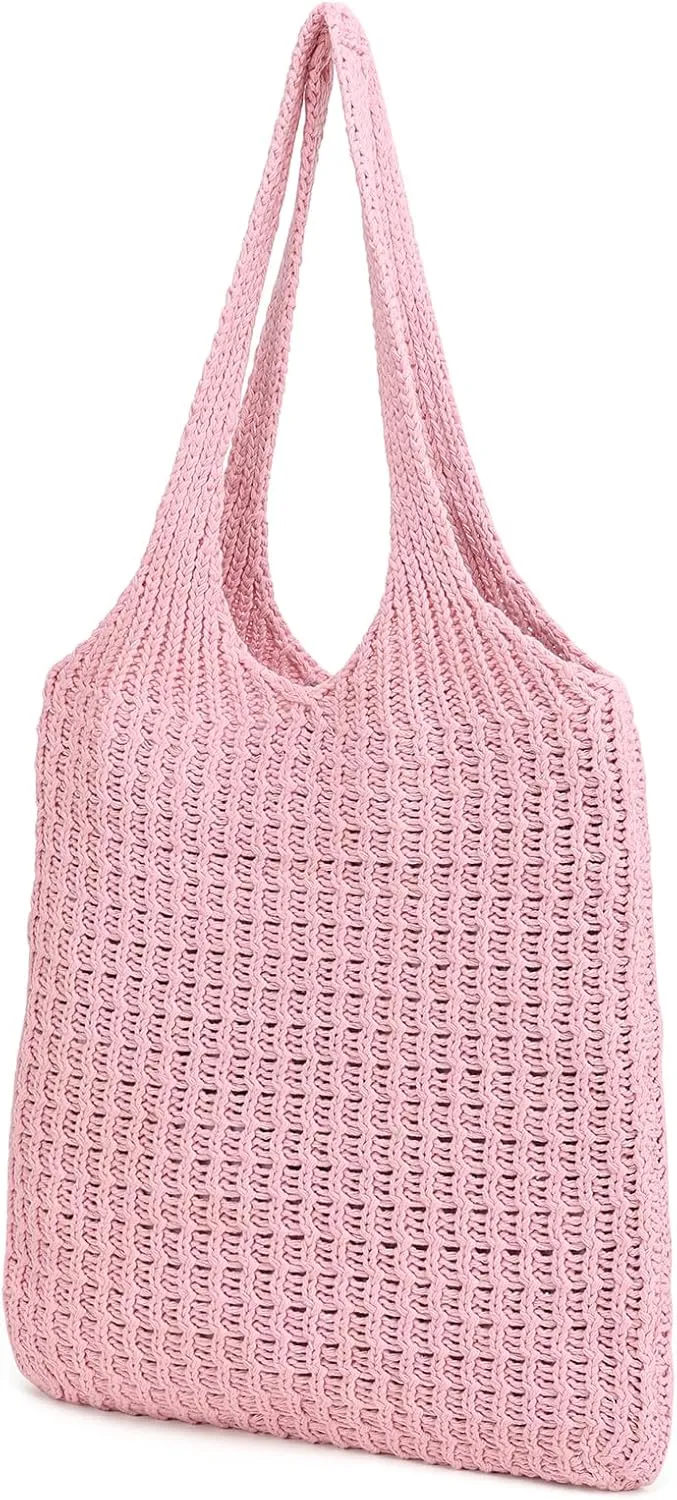 ENBEI Handmade Crochet Shoulder Bag for Women, Foldable and Lightweight Polyester Tote, Stylish & Practical Travel Purse