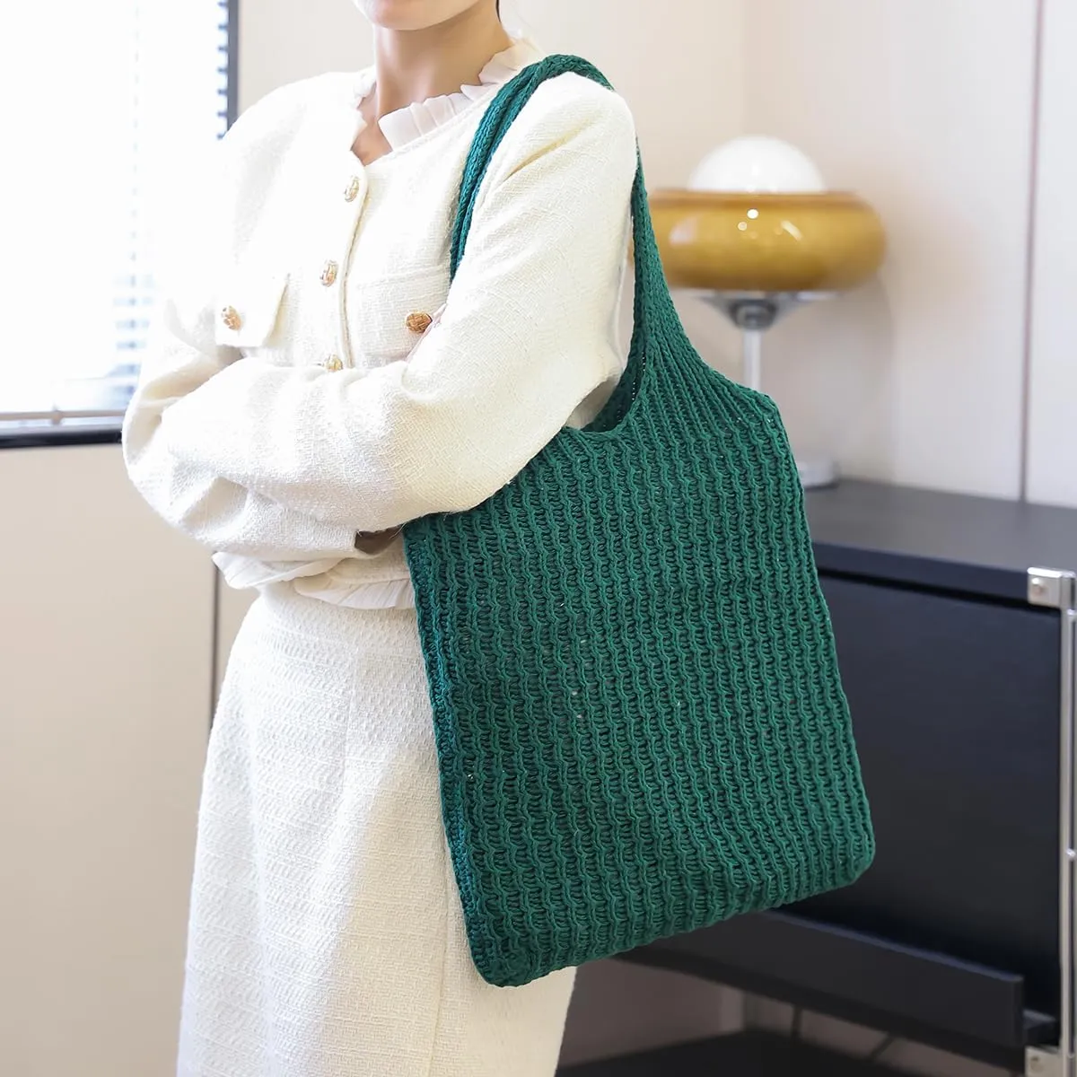 ENBEI Handmade Crochet Shoulder Bag for Women, Foldable and Lightweight Polyester Tote, Stylish & Practical Travel Purse