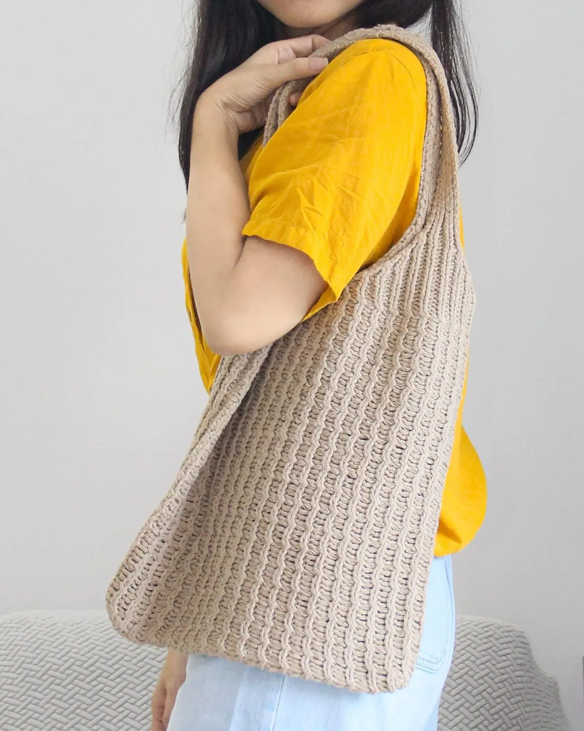 ENBEI Handmade Crochet Shoulder Bag for Women, Foldable and Lightweight Polyester Tote, Stylish & Practical Travel Purse