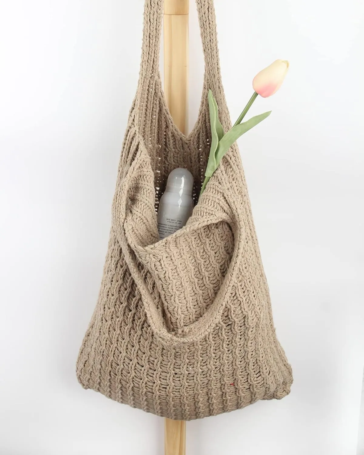 ENBEI Handmade Crochet Shoulder Bag for Women, Foldable and Lightweight Polyester Tote, Stylish & Practical Travel Purse