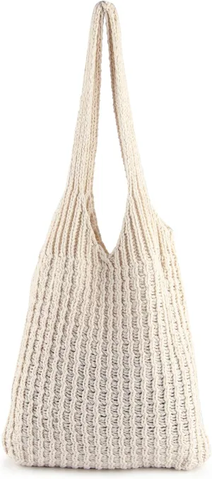 ENBEI Handmade Crochet Shoulder Bag for Women, Foldable and Lightweight Polyester Tote, Stylish & Practical Travel Purse