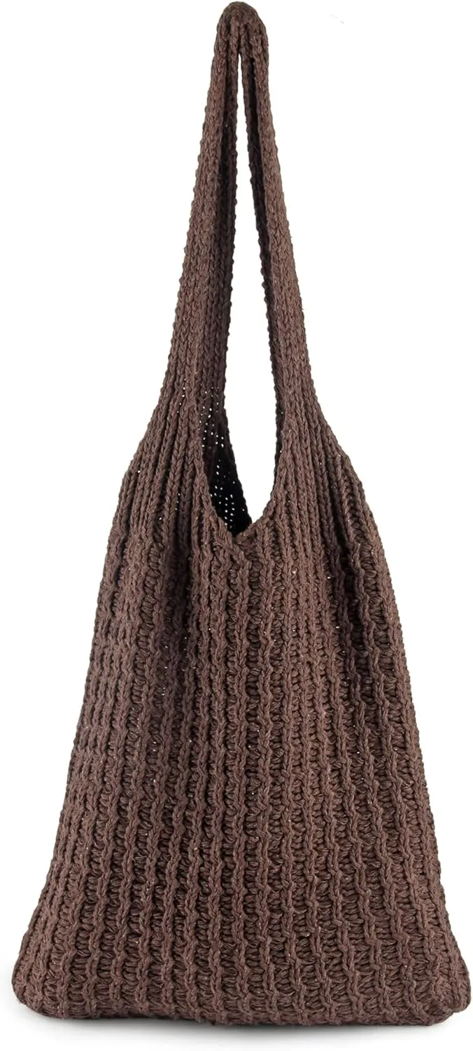 ENBEI Handmade Crochet Shoulder Bag for Women, Foldable and Lightweight Polyester Tote, Stylish & Practical Travel Purse