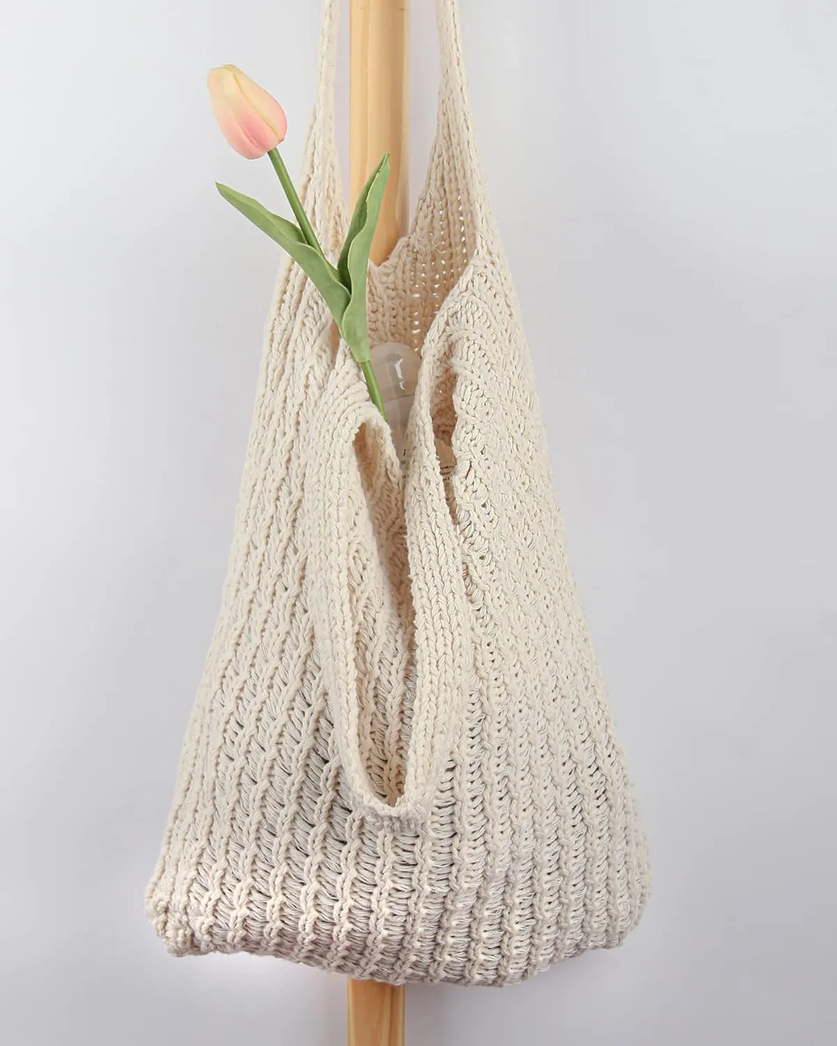 ENBEI Handmade Crochet Shoulder Bag for Women, Foldable and Lightweight Polyester Tote, Stylish & Practical Travel Purse