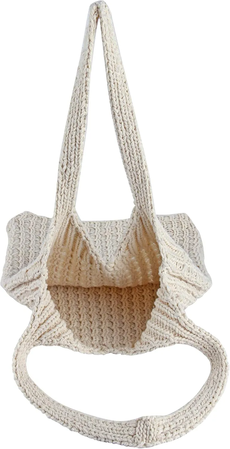 ENBEI Handmade Crochet Shoulder Bag for Women, Foldable and Lightweight Polyester Tote, Stylish & Practical Travel Purse